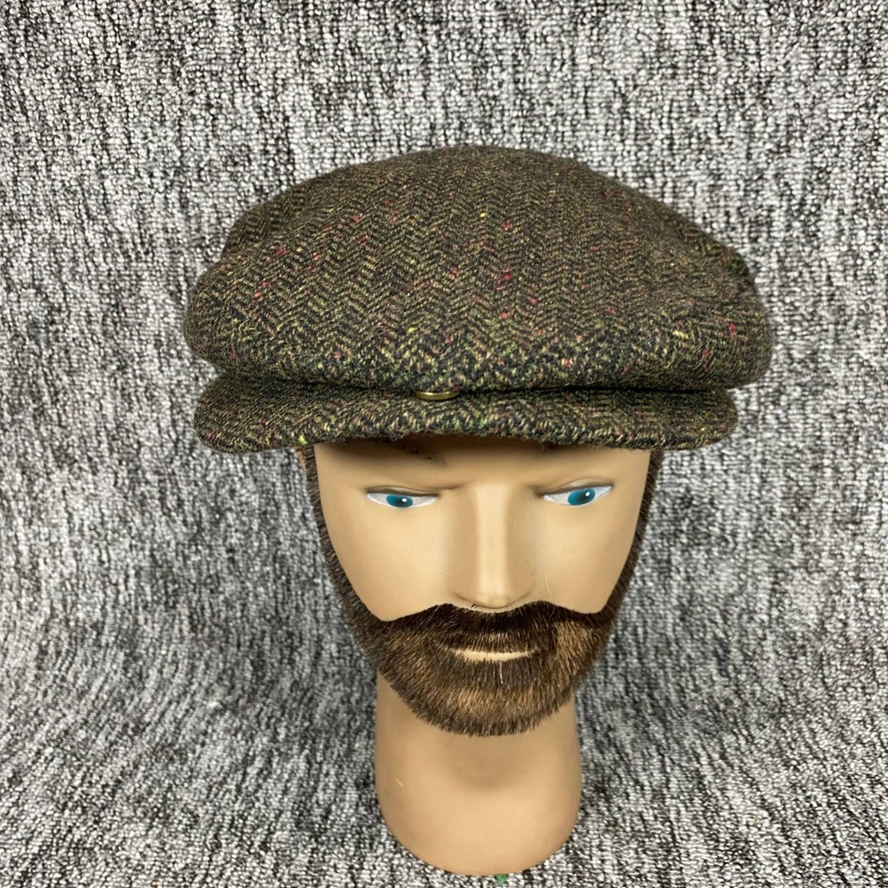 VTG Crown Caps Wool Blend Tweed Herringbone Flat Cap Ivy Driving Hat Adult OS